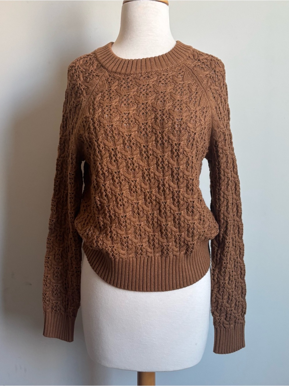 LILLA P brown pointelle knit sweater size S